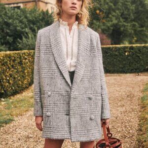 Rare Sézane James Coat Prince Of Wales Light Gray Plaid